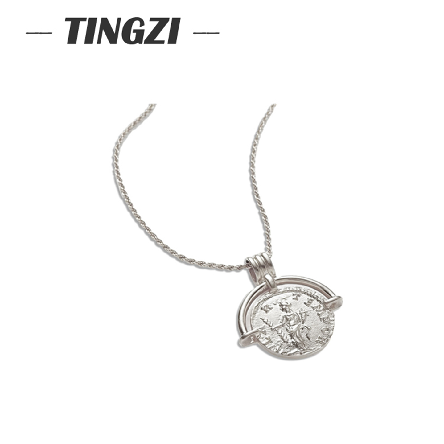 花と若者のXin Zhilei同じスタイルのローマのコインネックレスシルバーReba Yu Wenwenネックレス2024新しいスタイル