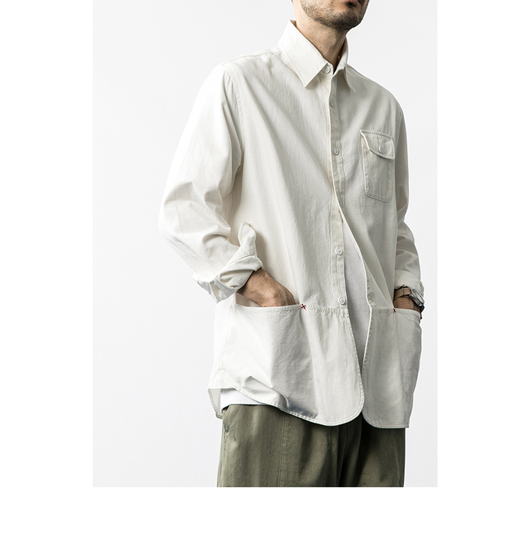 Navy craft phía trước và phía sau túi vá thắt nút áo sơ mi cotton công sở màu Hit Hit thắt nút - Áo áo sơ mi sọc nam