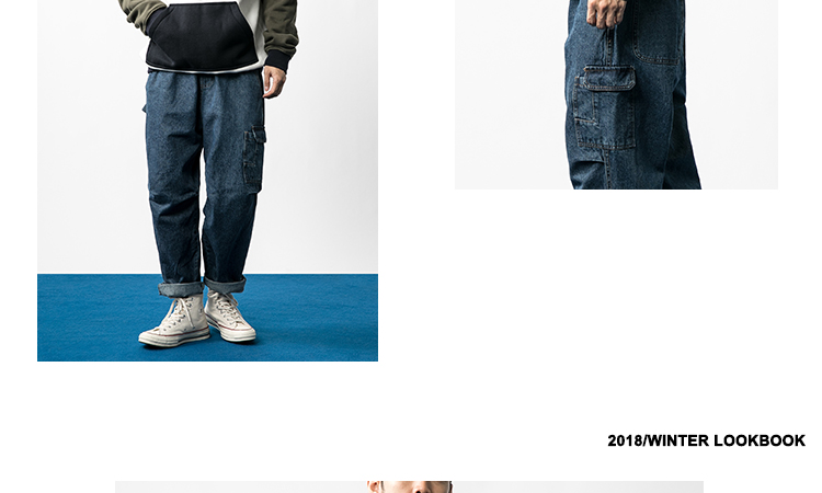 Navy craft nặng giặt bên túi lớn quần thẳng thẳng dụng cụ jeans quần tây