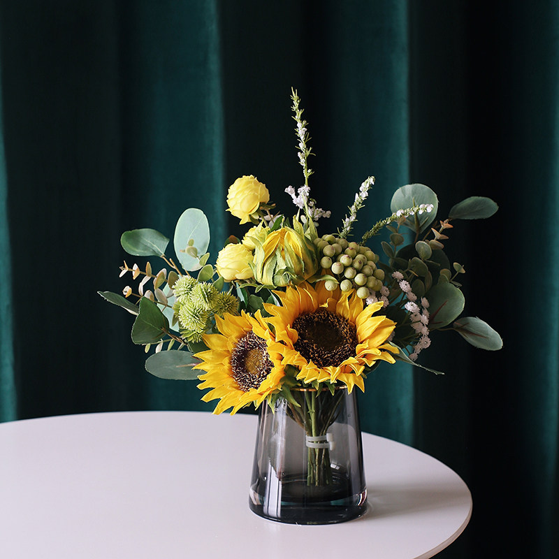 Nordic light luxury sunflower rose small bouquet coffee table dining table ornament decoration fake floral living room imitation flowers