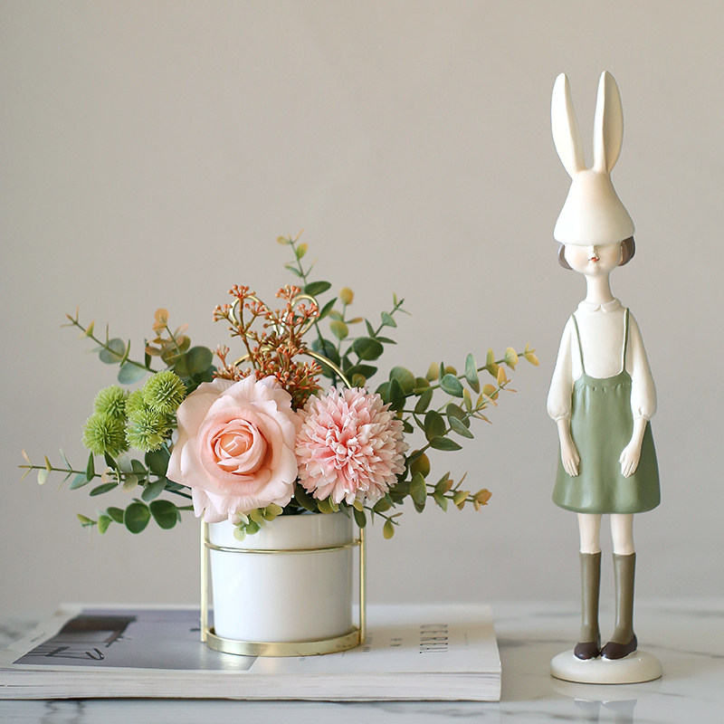 High simulation touch rose eucalyptus set decoration flower art artificial flower simulation flower decorative flower small table flower INS style