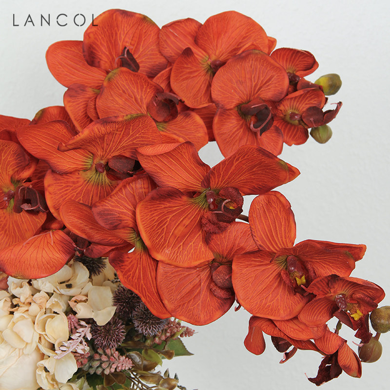 Lancol European retro simulation flower oil painting autumn orange phalaenopsis living room decorative flower hotel window fake flower