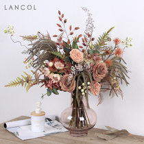 Lancol Autumn Colors Retro Floral Suit Curry Orange Blossom Bouquet Home Living Room Table Decoration Fake Flowers Emulation Flowers