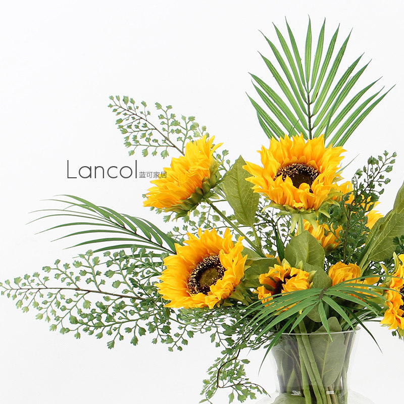 Lancol Brief American Simulation Flower Yellow Sunflower Suit Living Room Putting Floral Table Flowers Bouquet Fake Flowers