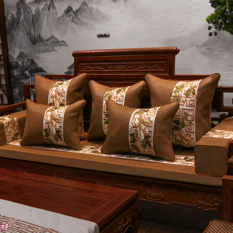 Chinese Red Wood Sofa Cool Mat Cushion Summer Solid Wood Vines Mat anti-slip Bed Cushion Backrest Five Pieces Customised