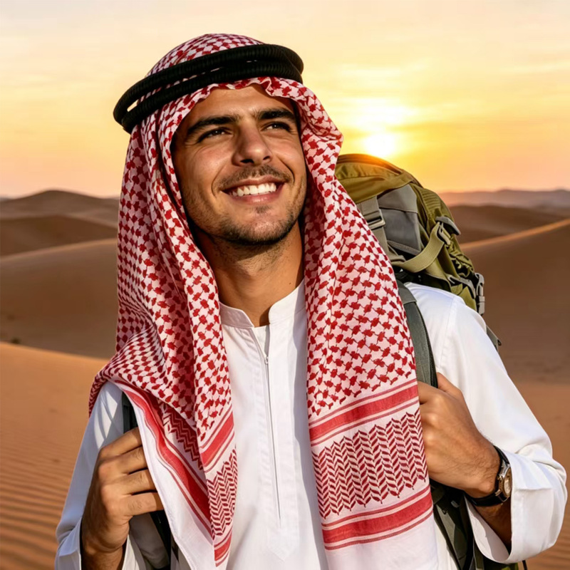 Men's Jacquard Headscarf, Windproof, Sun Protection, Breathable Square Scarf, Desert Travel Souvenir, Photo Shoot, Annual Meeting Party Men's Jacquard Headscarf, Windproof, Sun Protection, Breathable Square Scarf, Desert Travel Souvenir, Photo Shoot, Annual Meeting Party