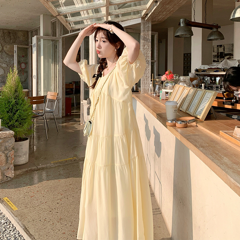 Light Yellow French Gentle Style Dress for Women, Summer 2026 New Retro Loose Pastoral Style Elegant Sweet Long Dress