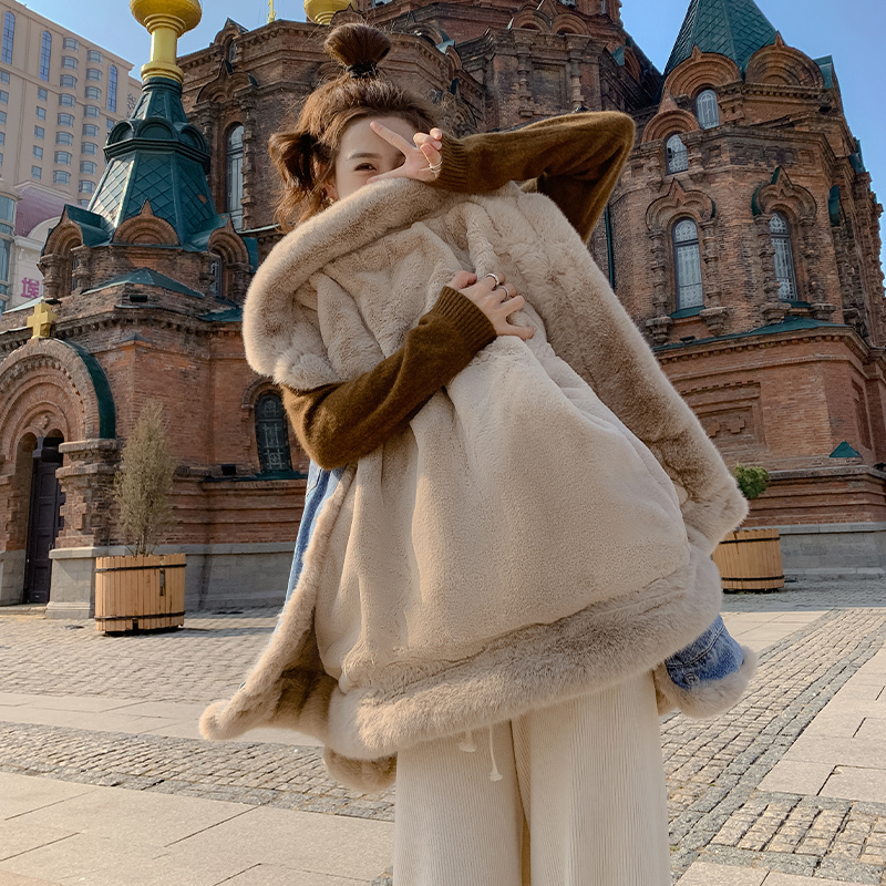 Korean Style Fur-Lined Thickened Lamb Wool Denim Short Jacket for Women, Winter Rabbit Fur Lining Parka Cotton Coat