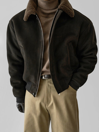 American retro imitation sherpa lapel woolen short jacket cotton men's winter thickened warm woolen jacket