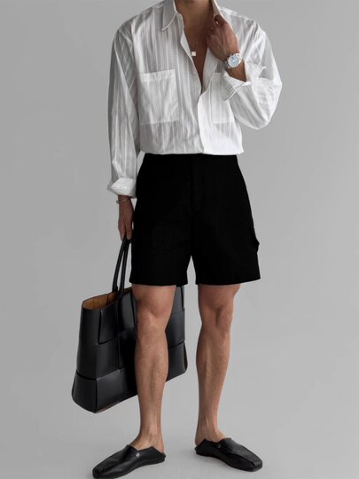 White Casual Shorts for Men 2026 New American Retro Trendy Brand Quarter-Length Pants with Adjustable Side Straps Workwear Pants