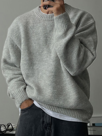Однотонный мужской свитер с круглым вырезом и открытыми плечами весной и осенью, ленивый стиль, базовый универсальный свитер, теплая и утолщенная, легкая и зрелая куртка.