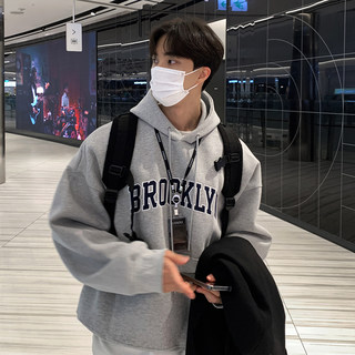 Fleece-Lined Sweatshirt, High Street Men's Hooded Top, Niche High-End Design, Printed Top, Spring and Autumn Korean Style Loose Jacket
