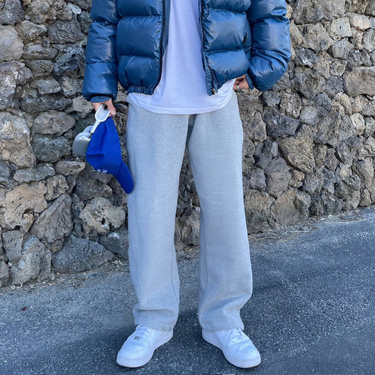 Fleece-Lined Men's Sweatpants 2026 Popular Casual Versatile Loose Jogger Pants Korean Style Simple Straight Solid Color Casual Pants