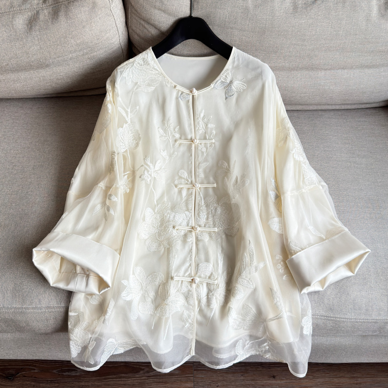 New Chinese Style Silk Organza Embroidered Jacket, Short Sun Protection Coat H02Dw9172