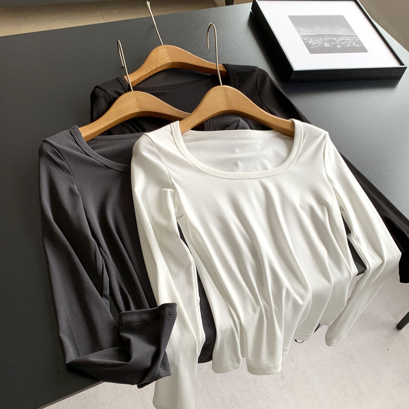 Qingdao Y Trade Simple U-Neck Long-Sleeve T-Shirt, Slim-Fit Modal Cotton Base Shirt Top H01Ct6168