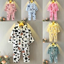 Childrens flannel pajamas boys coral velvet 1 Spring and Autumn 6 Boys 3 years old baby Autumn Winter 2 sets 4 thin models 5