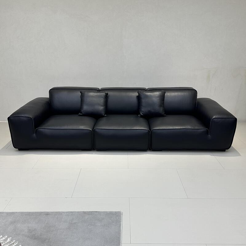 Summer Design Big Black Cowhide Sofa, Genuine Leather Top Layer Cowhide, Italian Minimalist Style, Small Apartment Living Room, Tofu Block Black Leather Sofa Summer Design Big Black Cowhide Sofa, Genuine Leather Top Layer Cowhide, Italian Minimalist Style, Small Apartment Living Room, Tofu Block Black Leather Sofa