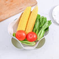 Nordic household vegetable washing basin double-layer drain artifact Wheat fiber double-layer living room fruit plate fruit basin basket