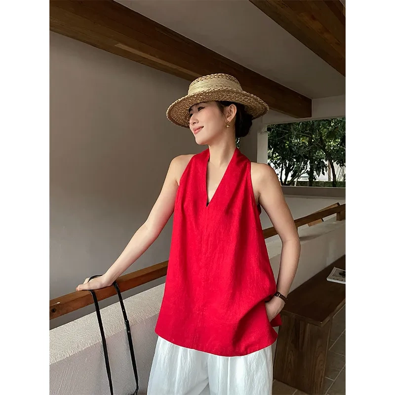 M Five 2026 Spring February 6Th Thirteen Lines New Product Halter Neck Off-Shoulder Split Hem Vest 2998
