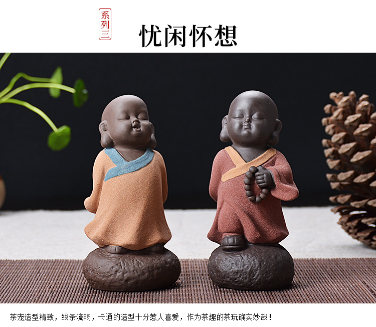 The young monk tea pets don 't listen to watch don' t say furnishing articles ceramic products when The little novice monk can raise zen tea tea tea