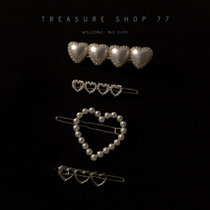 Korean net red style super fairy elegant sweet retro pearl side word clip heart-shaped hairpin peach heart top clip hairpin