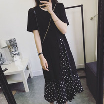 Plus fat plus size summer new popular womens clothing plus size is thin polka dot irregular dress Western style to cover the belly