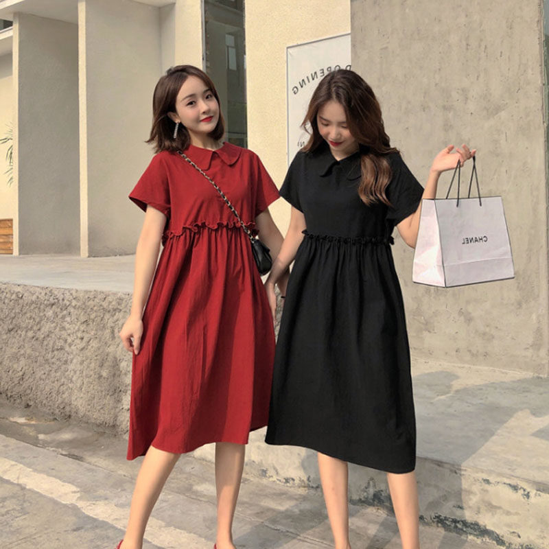 Add fat and increase summer new Korean version of the retro skirt fat mm loose doll shirt long version A-line dress women
