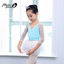 Small Jasmine Children Dance Suit Womens Autumn Middle Sleeve V Collar Gymnastics Suit Ballet Body Practice Costume Girl Play Out Clothes