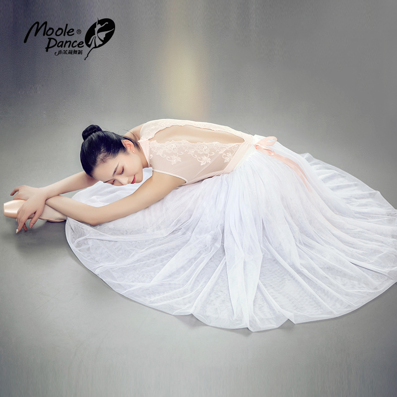 Little Jasmine Dance Ballet Long Skirt Behind Bow Four-Layer Soft Gauze Skirt Adult Women's Skirt Dance Practice Dress