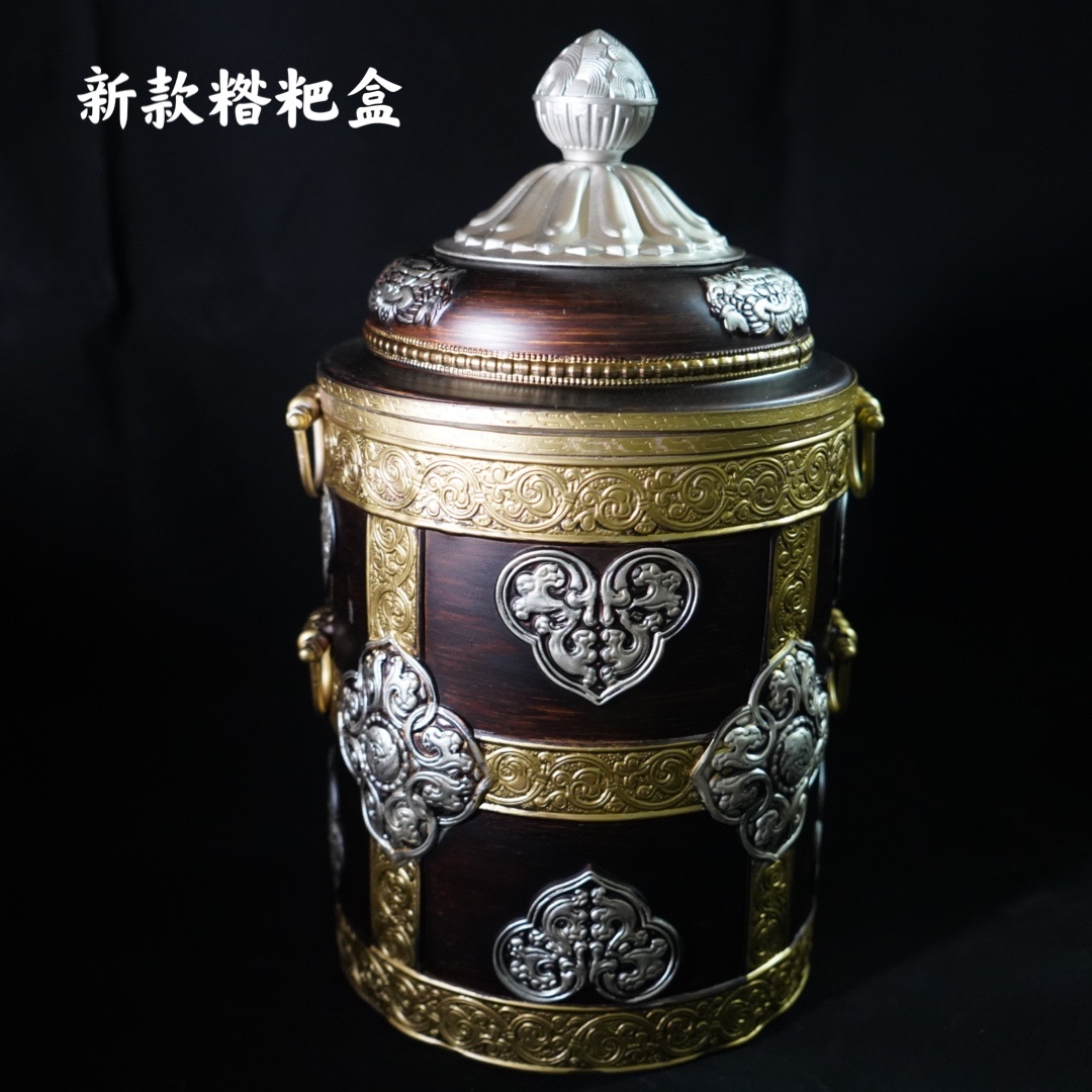 Puxian Wish Tibetan-style tsampa box New copper carving Eight auspicious bronzes Household worship