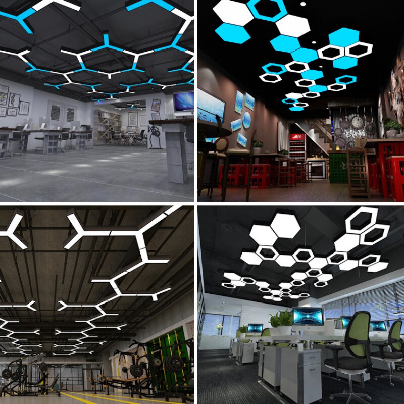 Chandelier Hexagon gym LED office modeling custom herringbone y Net cafe Yoga dance studio Shop lighting