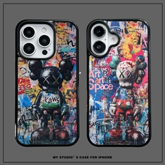KAWS case — KAWS Trendy Fashionable Graffiti Companion Metal Kickstand Phone Case for iPhone 17, 16, 15, 14, 13 and 12