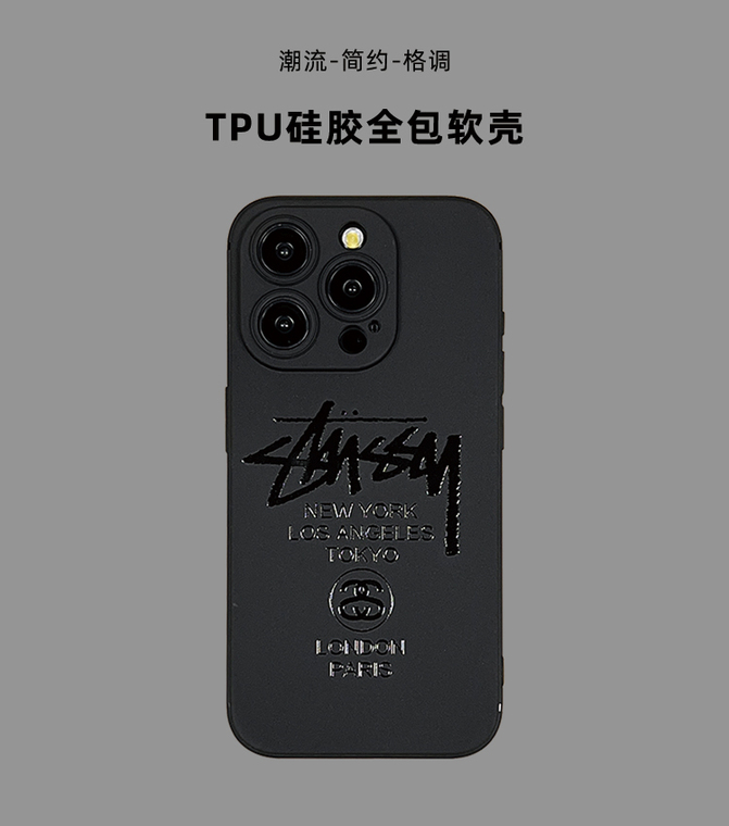 Black STUSSY New Soft Straight Edge 15, 14, 13, 12 iPhone Case