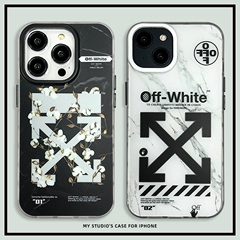OFF-WHITE case — Off-White Trendy Fashionable Black Marble Floral Phone Case for iPhone 17, 16, 15, 14, 13 and 12
