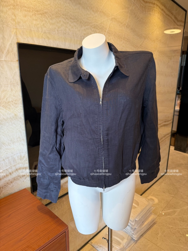 At French Retro Pure Linen Short Jacket for Women, Lapel Collar, Zipper, Elastic Hem, Casual Thin Linen Coat