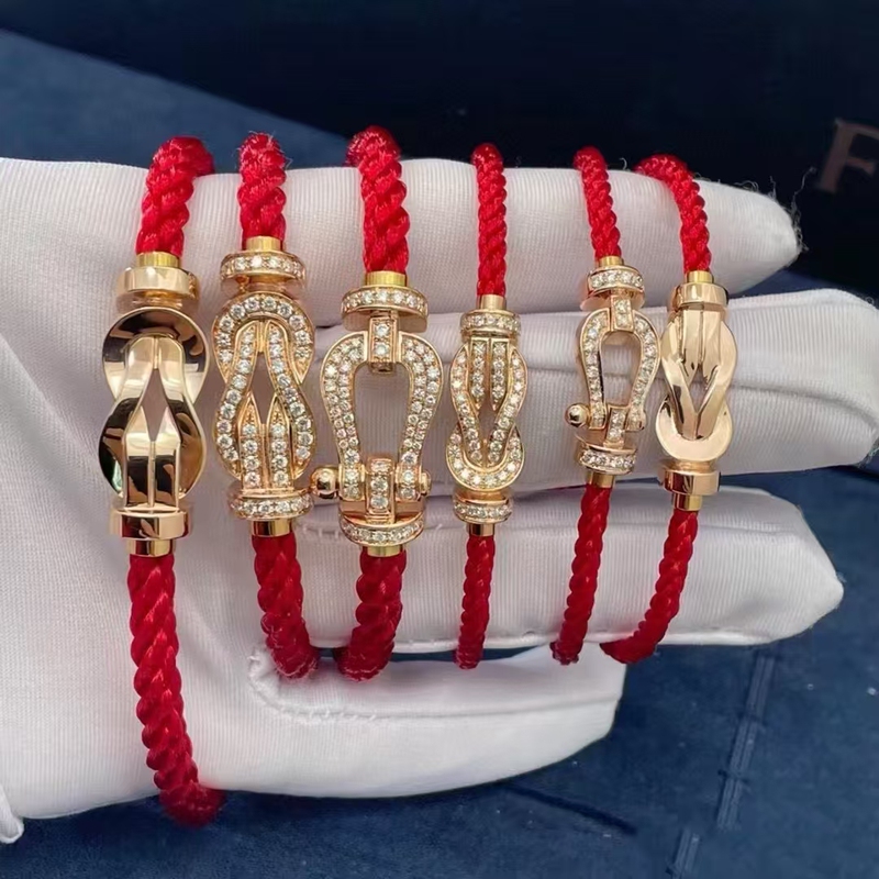 Red String Bracelet for the Year of the Horse, 18K Gold Full Diamond Horseshoe Clasp Bracelet, Couple Bracelet Gift for Boyfriend or Girlfriend