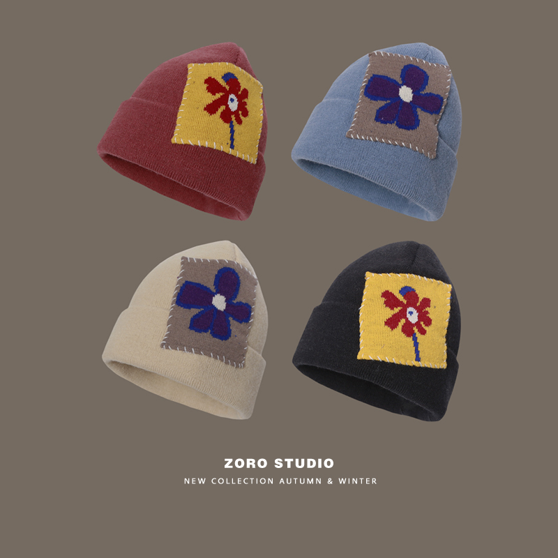 South Korea Ins Wind Network Red Cute Little Flower Tonic Warm Line Hat Woman Autumn Winter Warm and Knitted Hat Tide