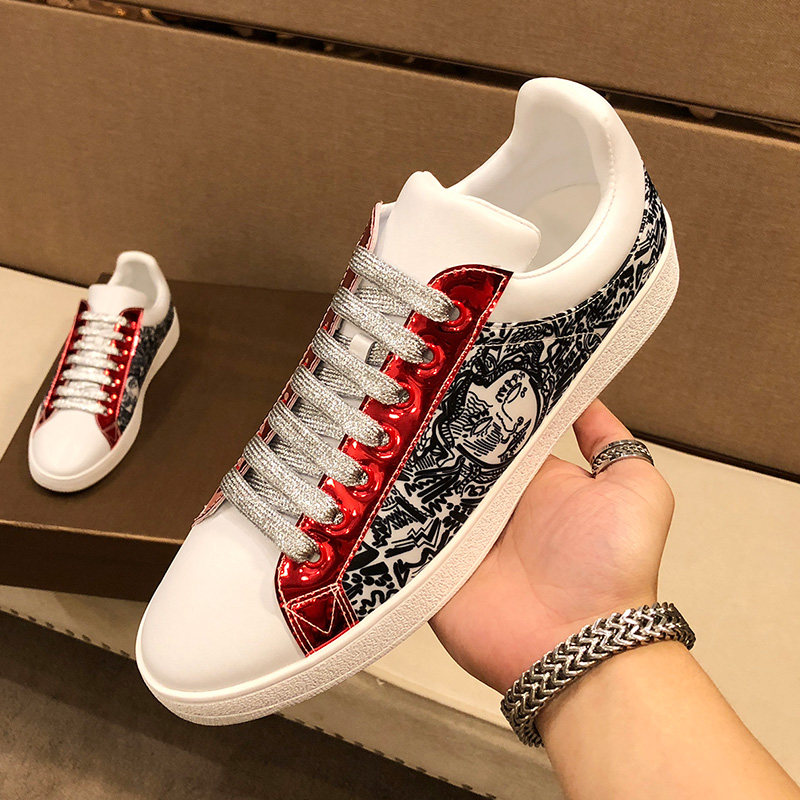 European Station Men Shoes Fall Casual Exploits Small White Shoes Medusa Board Shoes Fashion Tide Card Printed Soft-bottom 100 Hitch Ride