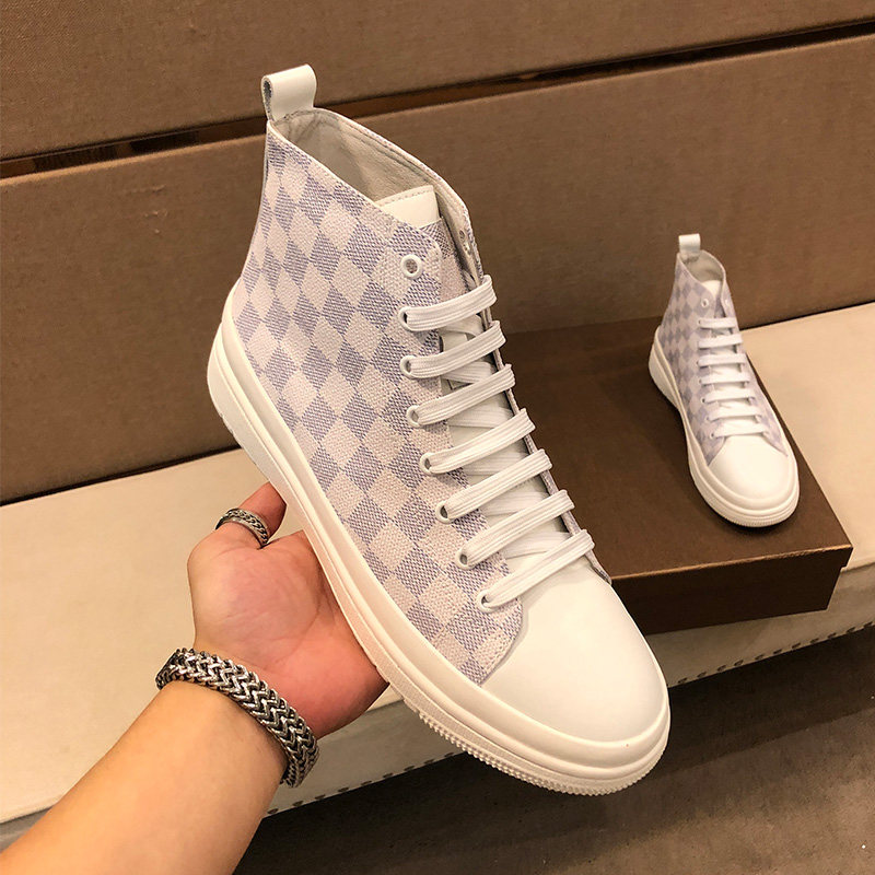 European Standing Donkey Men's Shoes Boomer 100 Hitch Genuine Leather Printed Plaid Tide Autumn Winter High Silo Shoes Casual Board Shoes Men