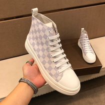 European Standing Donkey Mens Shoes Boomer 100 Hitch Genuine Leather Printed Grid Tide Autumn Winter High Bunch Shoes Casual Board Shoes Men