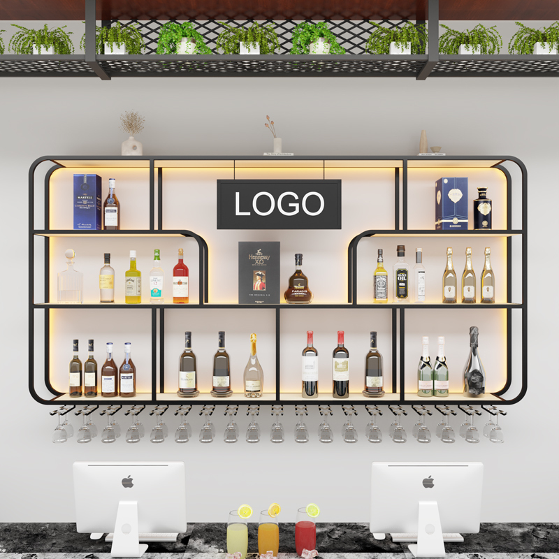 New Wall-Mounted Wine Rack Bar Wall Red Wine Cabinet Restaurant Wall-Mounted Luminous Display Rack Billiard Hall Storage Rack