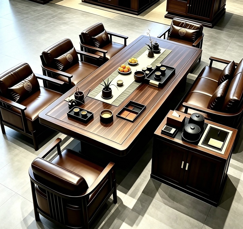 Song-Style Aesthetic Solid Wood Tea Table and Chair Set for Office and Home Use, Black Walnut Wood Living Room Large Tea Table for Brewing Tea Song-Style Aesthetic Solid Wood Tea Table and Chair Set for Office and Home Use, Black Walnut Wood Living Room Large Tea Table for Brewing Tea