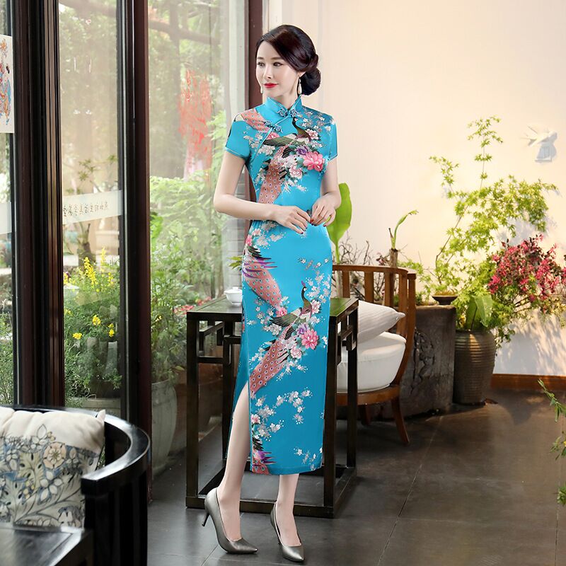  XL+Short -sleeved Peacock Changqi Lake Blue  