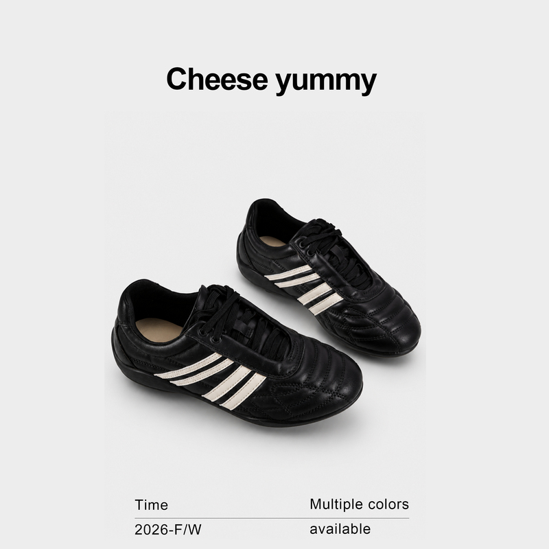 Cheese Yummy《Genuine Leather Series》Hand-Quilted Black Lace-Up Round-Toe Soft-Soled Sneakers Casual Shoes Cheese Yummy《Genuine Leather Series》Hand-Quilted Black Lace-Up Round-Toe Soft-Soled Sneakers Casual Shoes