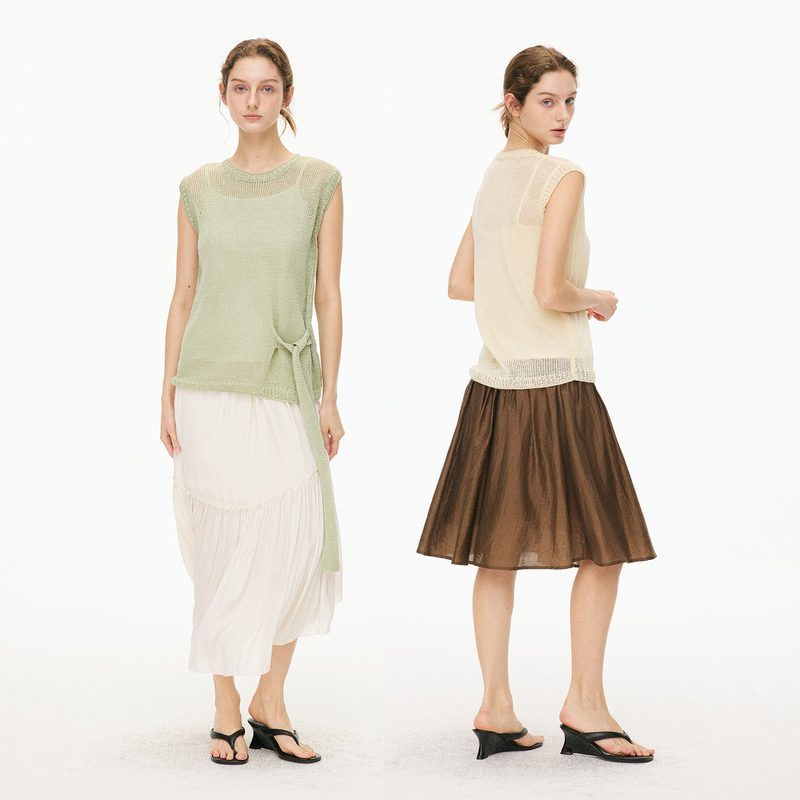 Southpaw Studio Sleeveless Top for Women, Summer Lace-Up Round Neck Thin Sweater Vest, Elegant and Casual