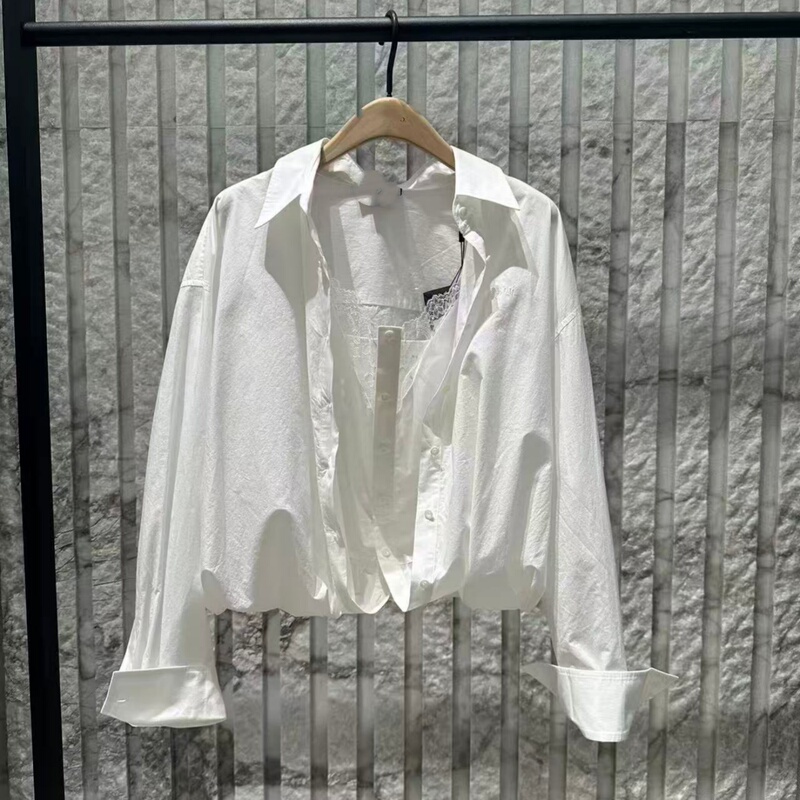 Mo2026 Early Autumn New Fashion Versatile Lace Patchwork Long-Sleeve Short Multi-Wear Shirt Mbf3Sht003