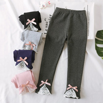 Girls leggings 2021 spring and autumn new Korean edition female baby casual pants childrens lace slim trousers cotton