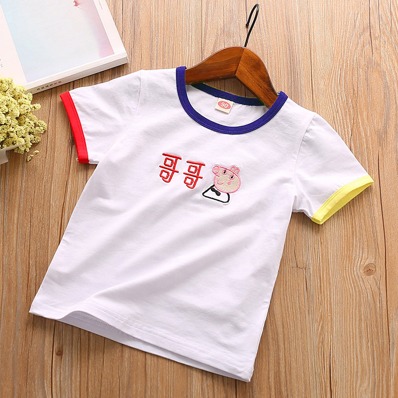 Chị em 2018 mùa hè mới nam giới và phụ nữ ngắn tay t-shirt trẻ em lớn bé nửa tay áo giản dị anh trai và em gái