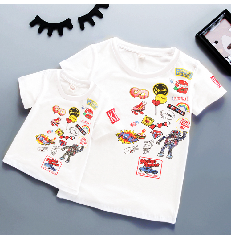 Cha mẹ- con mặc mùa hè 2018 mới triều bông ngắn tay t- shirt gia đình ba gia đình nhà mẹ và con gái của phụ nữ gia đình áo gia đình mùa đông