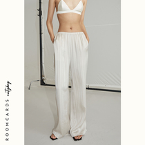 ROOMCARDS independent designer brand Champagne Japanese striped acetic acid loose wide leg pants air pants